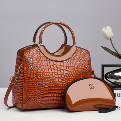 Croc-Textured Structured Handbag Set