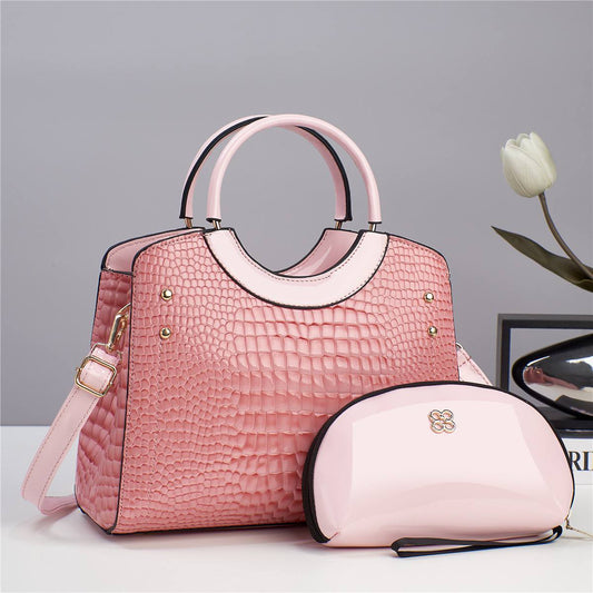 Croc-Textured Structured Handbag Set
