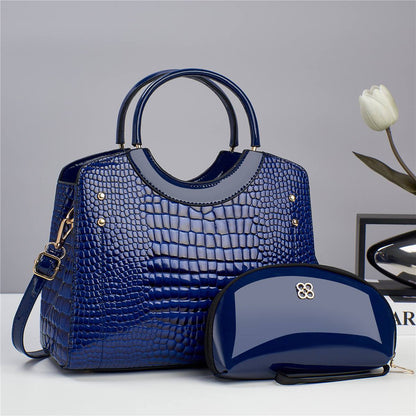 Croc-Textured Structured Handbag Set