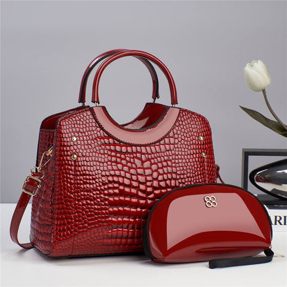 Croc-Textured Structured Handbag Set