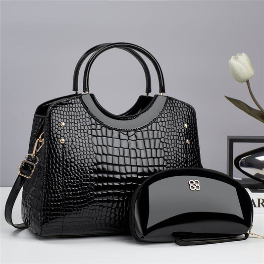 Croc-Textured Structured Handbag Set